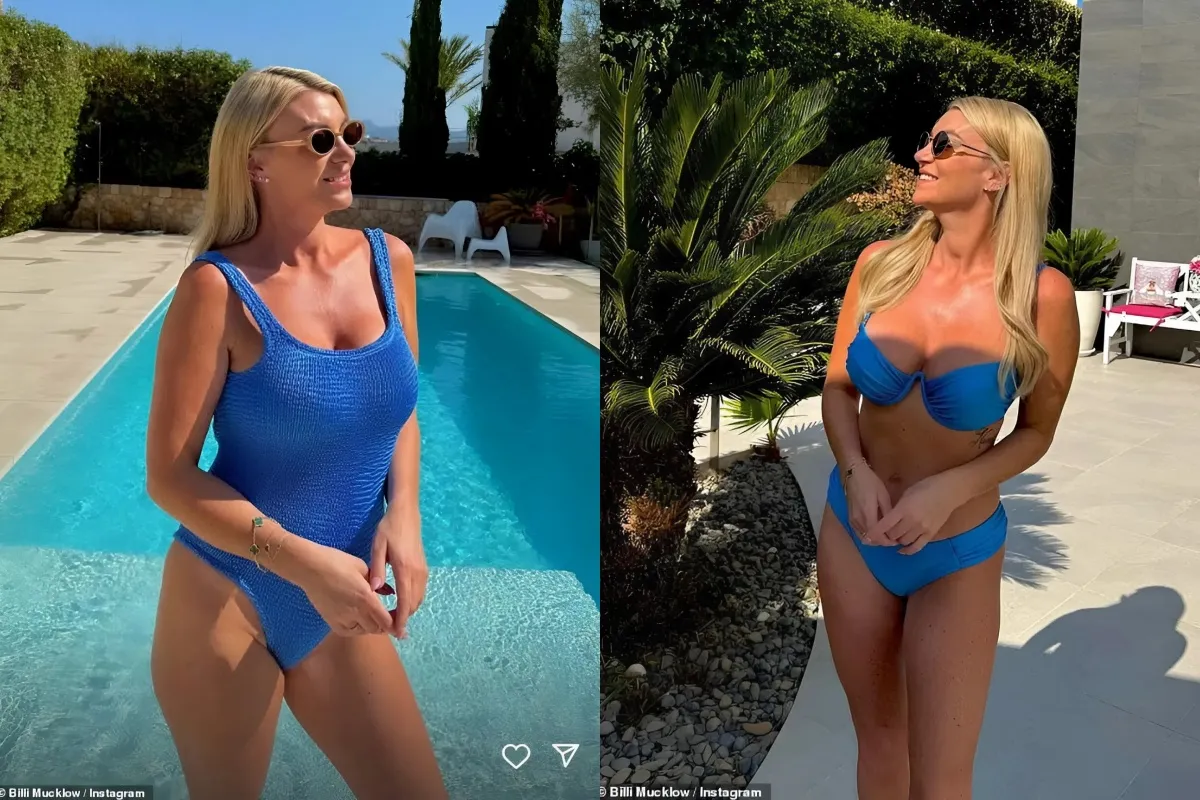 Billi Mucklow shows off her revenge body in a blue bikini - after her ex Andy Carroll was 'questioned by police over bust-ups with girlfriend Lou Teasdale'  liennhi
