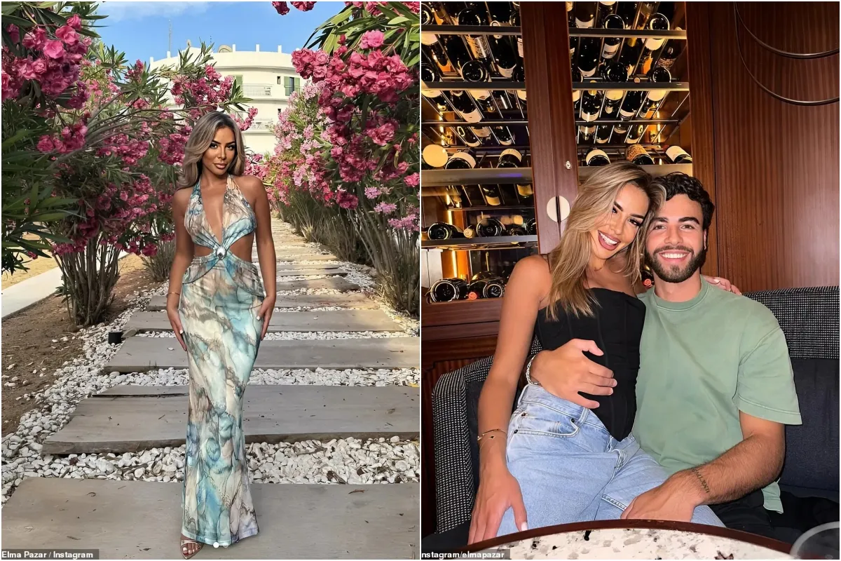 TOWIE's Elma Pazar stuns in a plunging blue marble print dress as she shares cryptic post after split from Sammy Root while partying in Ibiza ngocc