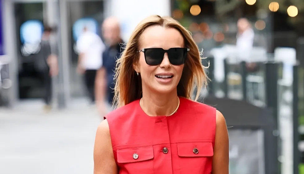 Amanda Holden wears a leggy two piece while Ashley Roberts opts for an edgy leather mini skirt as they leave Heart Radio