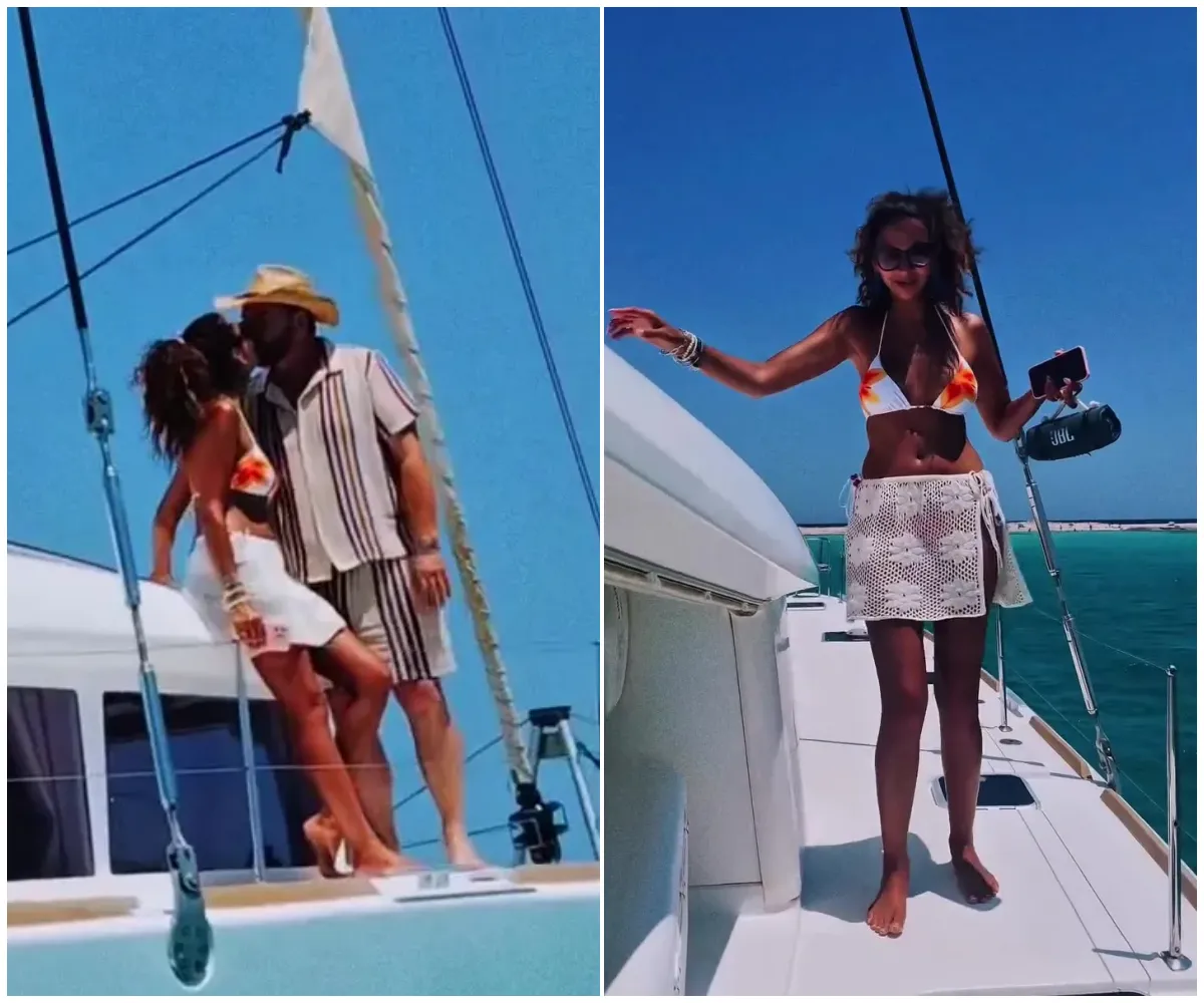 ‘I’m buzzing’– DIY SOS star Nick Knowles, 62, kisses new wife Katie Dadzie, 34, on £2k-a-day luxury yacht during lavish Ibiza honeymoon just weeks after their six-figure wedding - suong