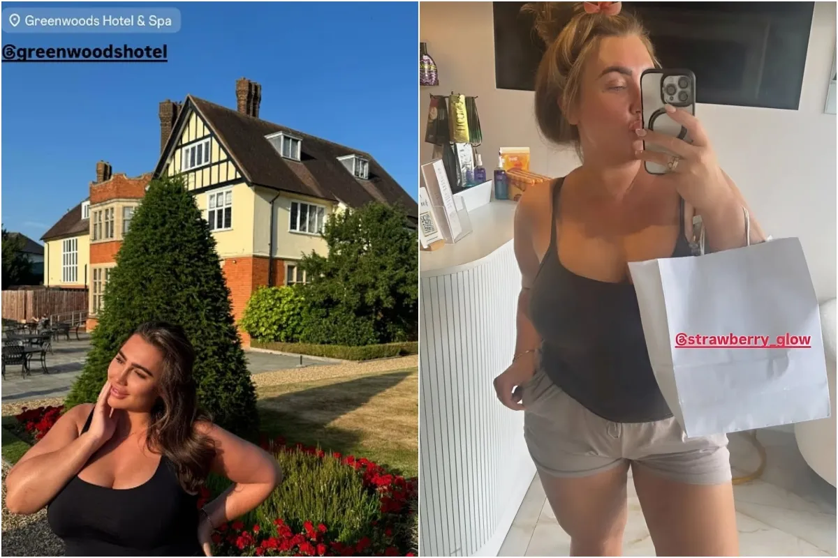 Lauren Goodger sets pulses raising in a plunging black swimsuit as she enjoys a spa day ngocc