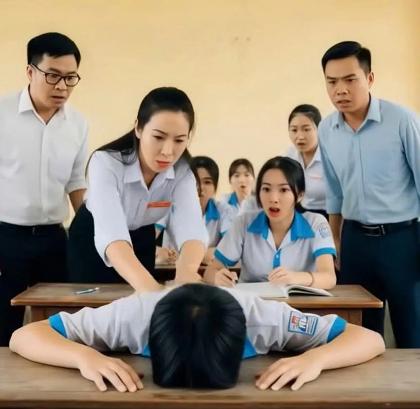 Chỉ mười lăm phút sau khi giám thị phát đề, Nam đột ngột dừng bút, em gục đầu xuống bàn, không hoảng loạn