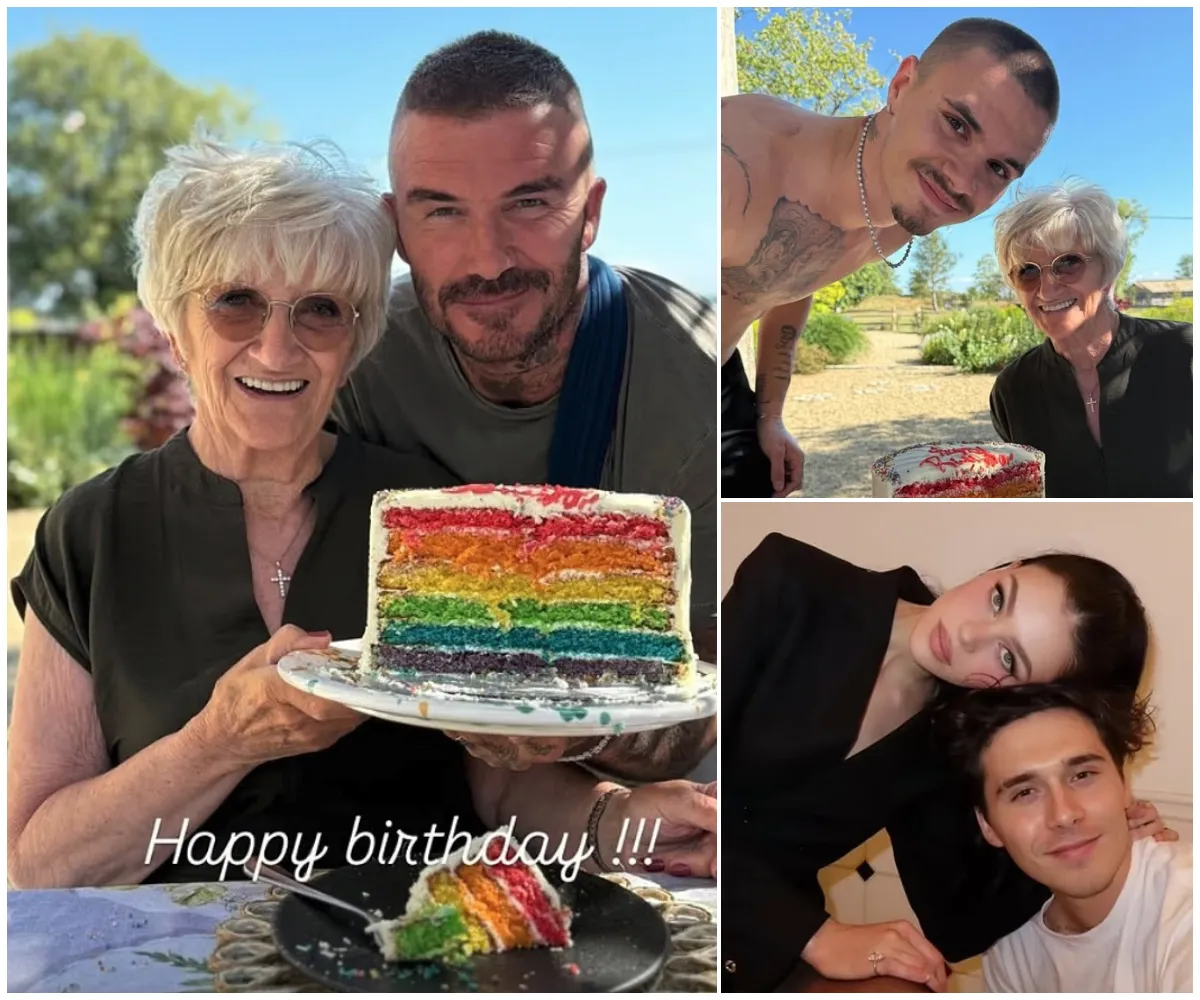 ‘Happy birthday mum we love you so much’ – Injured David Beckham celebrates with mum Sandra and son Romeo as they enjoy a colourful cake for her 76th birthday while estranged Brooklyn breaks silence amid family feud - suong