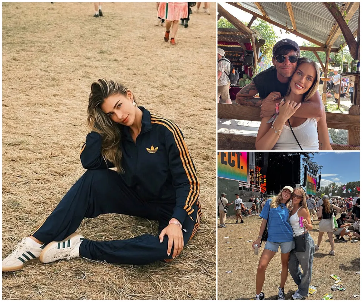 ‘This ain’t Coachella’ – Zara McDermott turns Glastonbury into her personal photoshoot as she strikes influencer poses in Adidas tracksuit during wild weekend with Louis Tomlinson and wins over his sister Lottie - suong