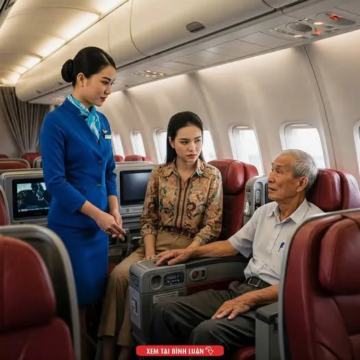Một cô gái trẻ giàu có ngồi cạnh một cụ ông nghèo trên máy bay. Vừa ngồi xuống ghế, cô lập tức gọi tiếp viên hàng không…..