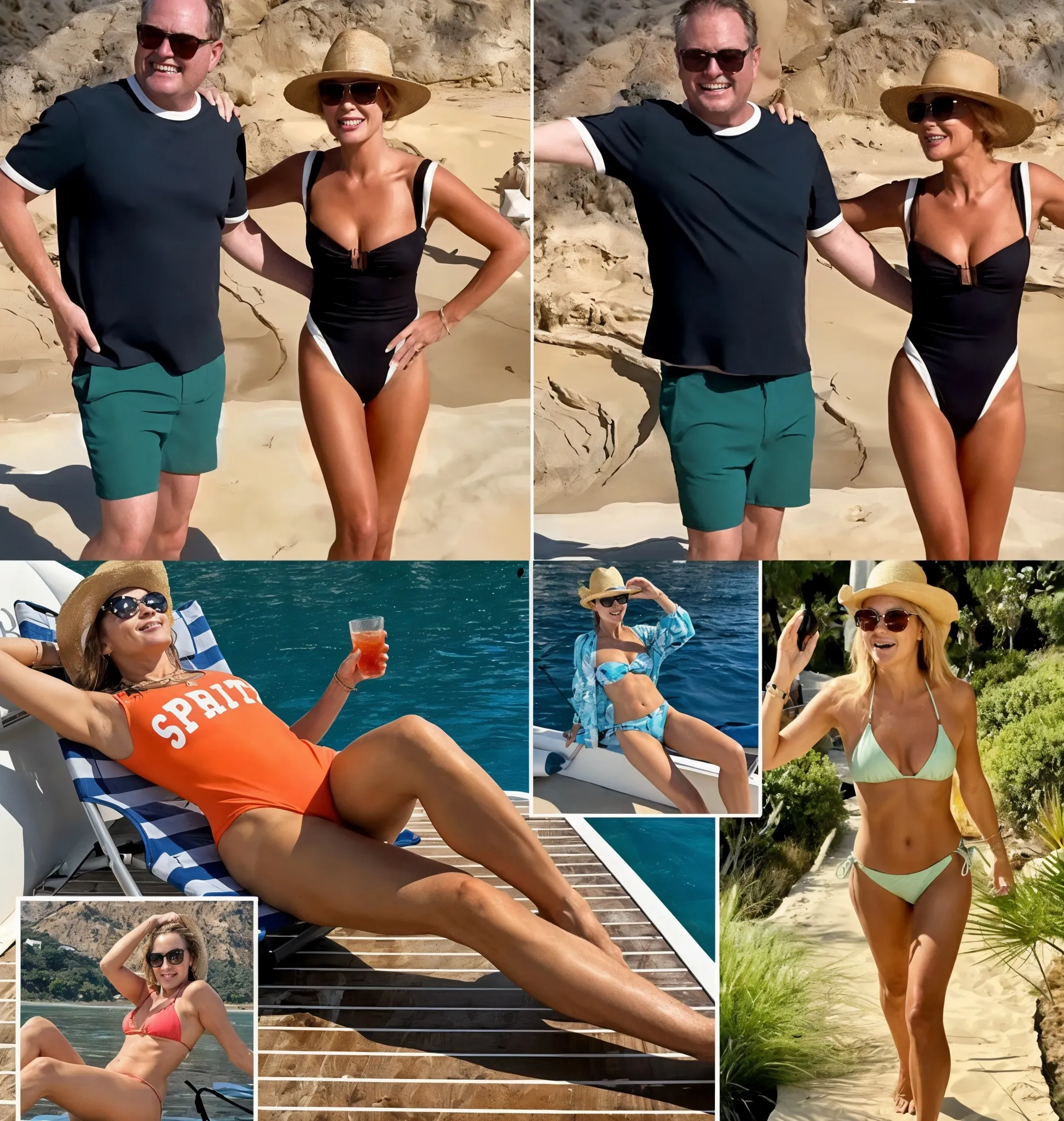 Amanda Holden, 54, sizzles in a plunging swimsuit as she shows off her age-defying figure whilst joking around with Alan Carr in Greece