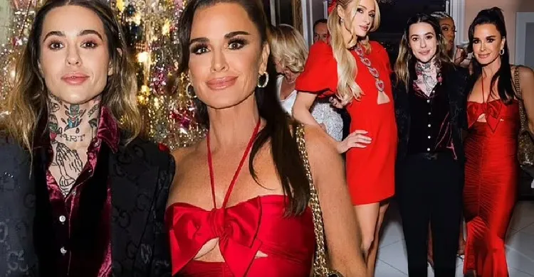 Kyle Richards takes rumored lover Morgan Wade to Kathy Hilton's Christmas party ... where they enjoy holiday festivities with Paris Hilton, Tiffany Haddish and Kate Beckinsale
