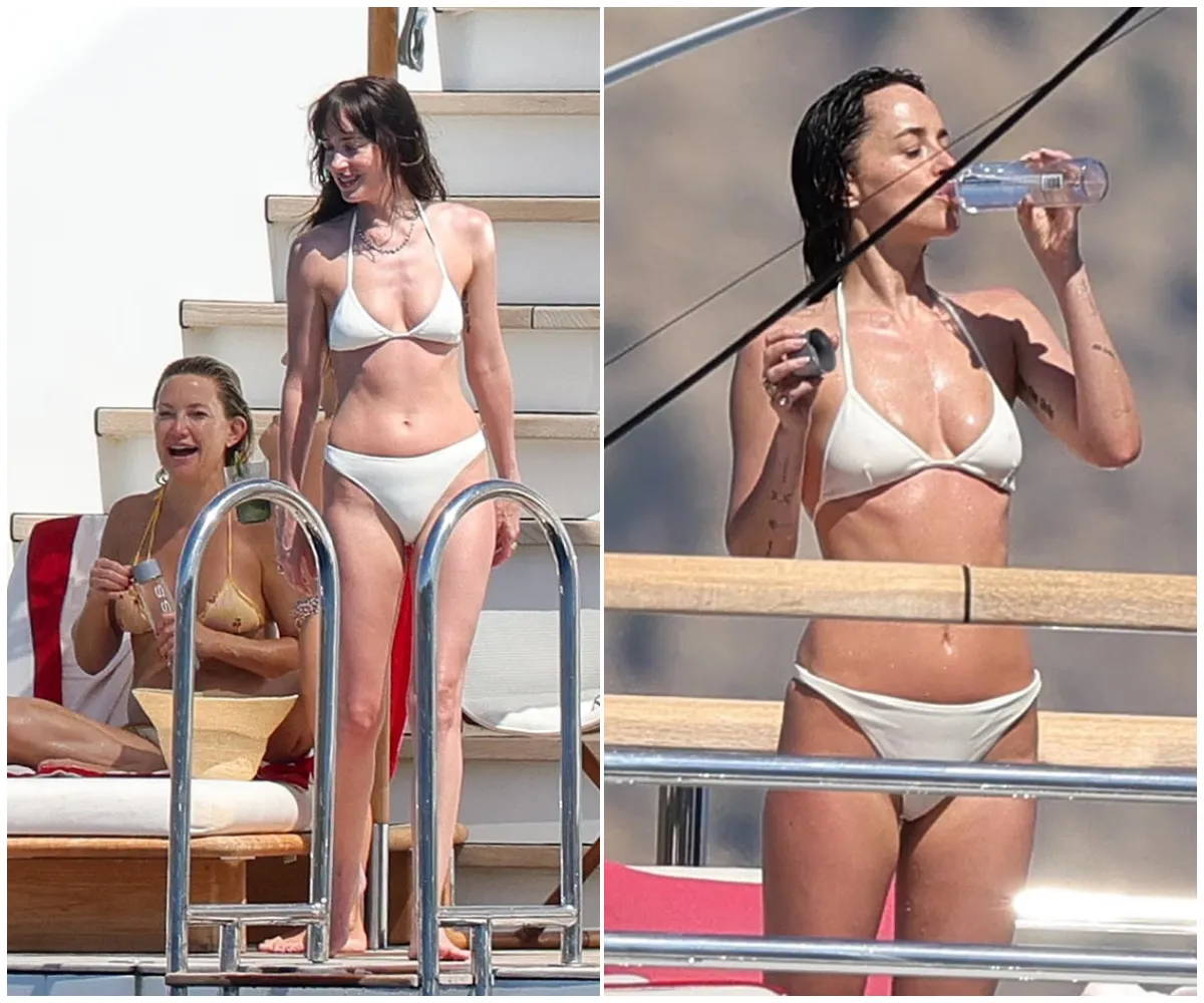 Dakota Johnson stuns in jaw-dropping two-piece alongside BFF Kate Hudson during wild Ibiza getaway just weeks after split from Chris Martin – as insiders hint a secret A-list plan to reunite the exes is already in motion - suong