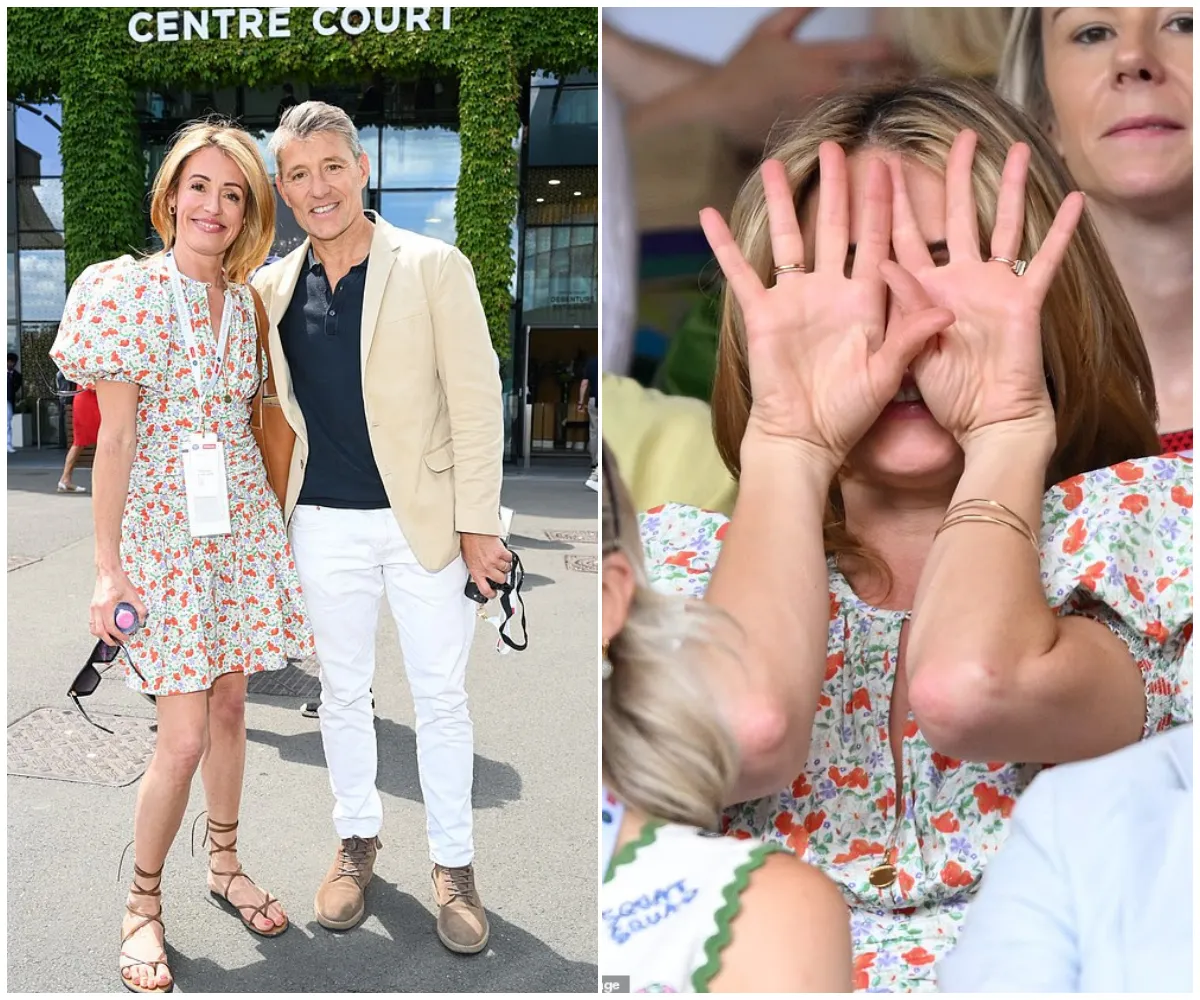 Cat Deeley stuns in floral dress as she races across London to join Ben Shephard at Wimbledon – with Abbey Clancy, Peter Crouch and Jack Whitehall among the star-studded crowd soaking up Centre Court drama on day four - suong