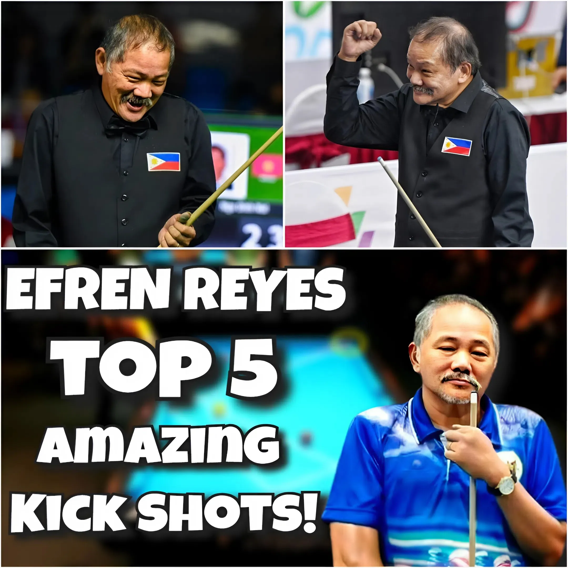 😱 IT'S A WASTE TO NOT WATCH! 5 Divine Kick Shots From Efren Reyes That Left The Whole World Speechless!