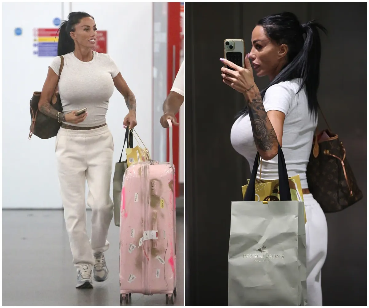 Katie Price touches down in London with designer bags after Dubai trip – seen for the first time since being banned from daughter Princess’s 18th birthday as tensions erupt over ITV show snub and deleted tribute post humiliation - suong