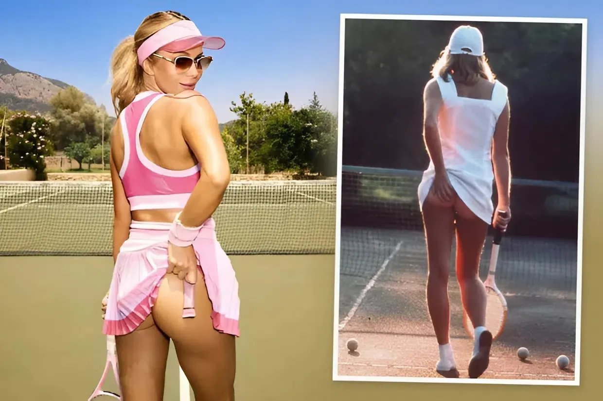 AMANDA'S BOT TALENT Amanda Holden, 54, lifts her pink skirt in cheeky snap as she recreates famous Tennis Girl poster
