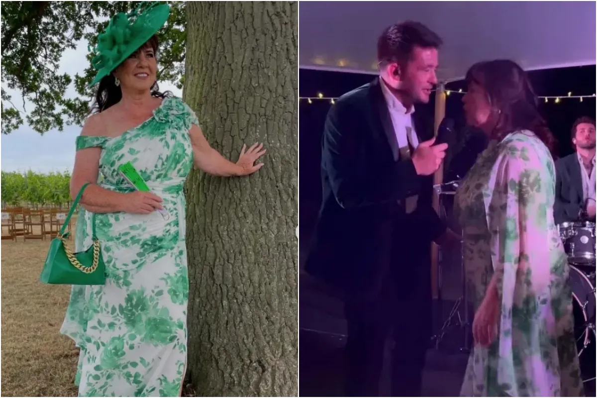 Coleen Nolan belts out songs at son Jake’s wedding as she takes to the stage in a gorgeous green gown...ngocc