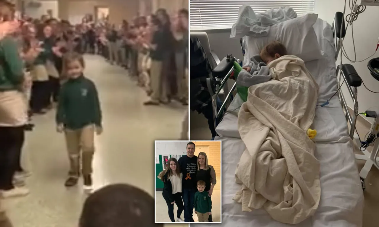 Heartwarming moment six-year-old boy battling leukemia gets standing ovation from his classmates on his return to school after he was declared cancer free