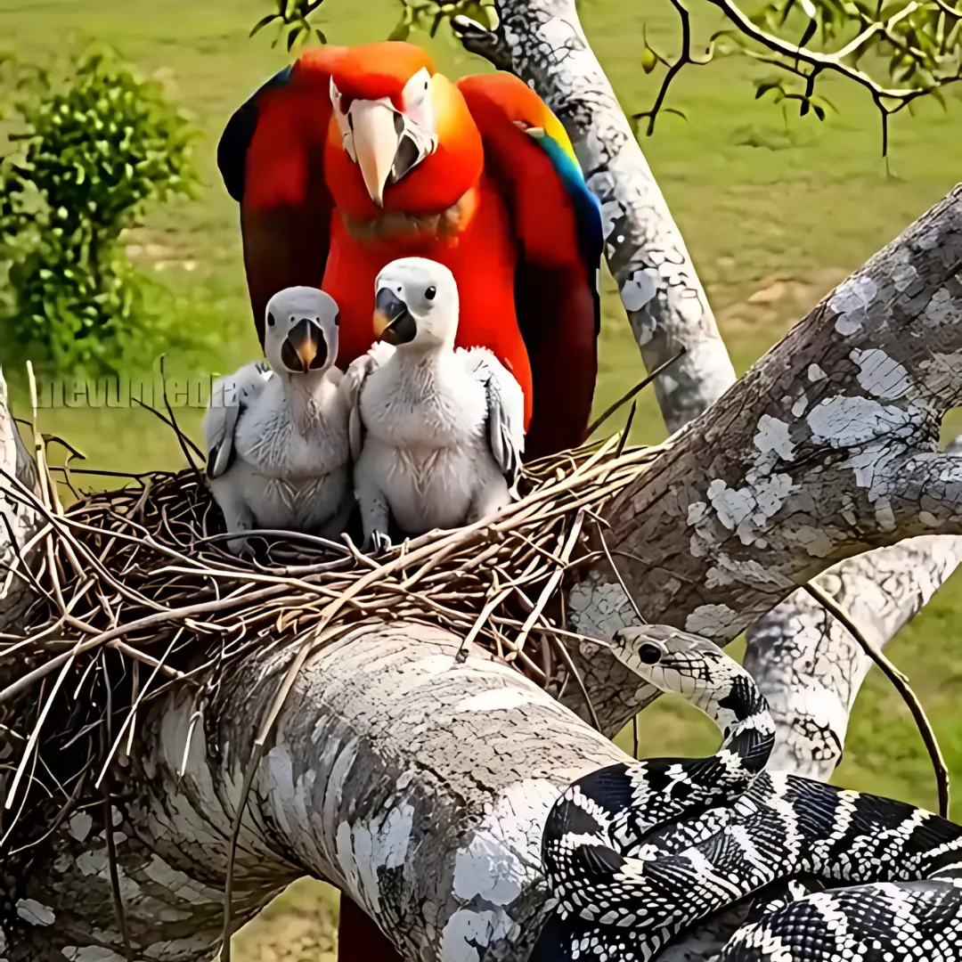 Mother Macaw Fights Off Deadly Snake to Protect Her Babies in a Fierce Show of Courage