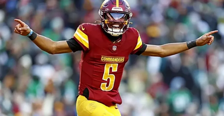 Jayden Daniels reacts to Commanders uniform release
