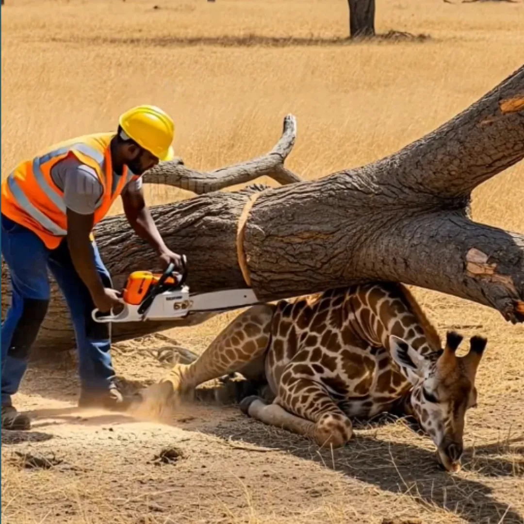 Chainsaw Hero Saves Trapped Giraffe in Heart-Stopping Rescue