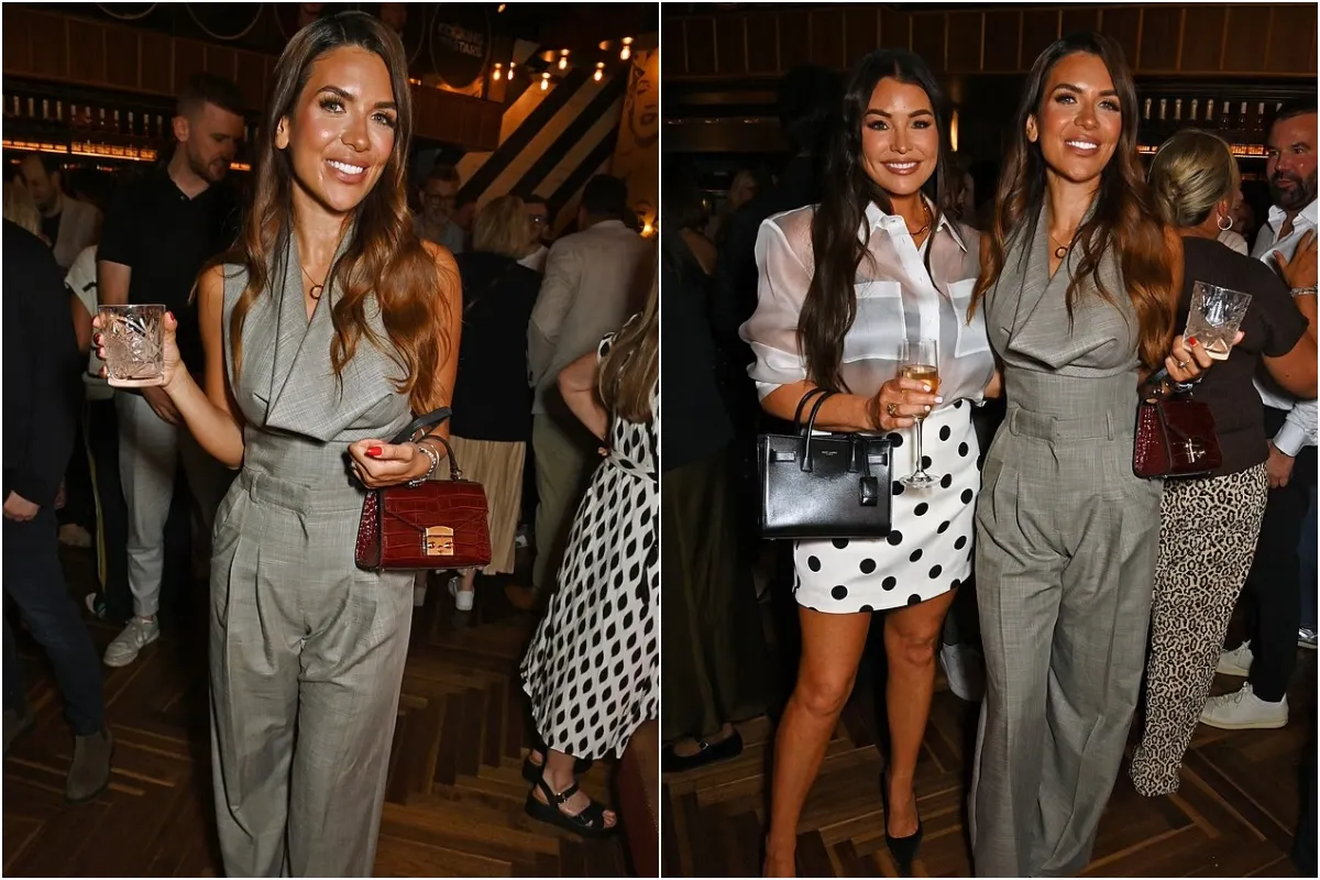 Ekin-Su Cülcüloğlu cuts a stylish figure in a grey tailored jumpsuit as she joins glamorous Jessica Wright at Cooking With The Stars Series Five world premiere ngocc
