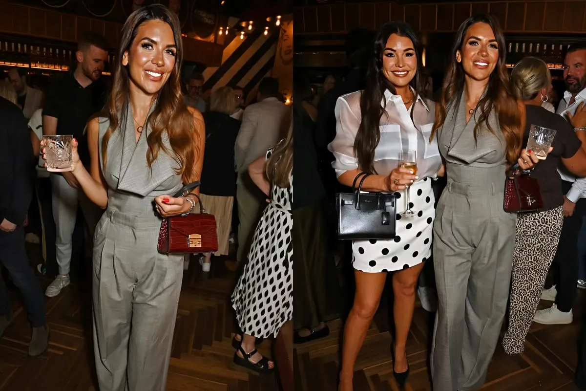 Ekin-Su Cülcüloğlu cuts a stylish figure in a grey tailored jumpsuit as she joins glamorous Jessica Wright at Cooking With The Stars Series Five world premiere liennhi