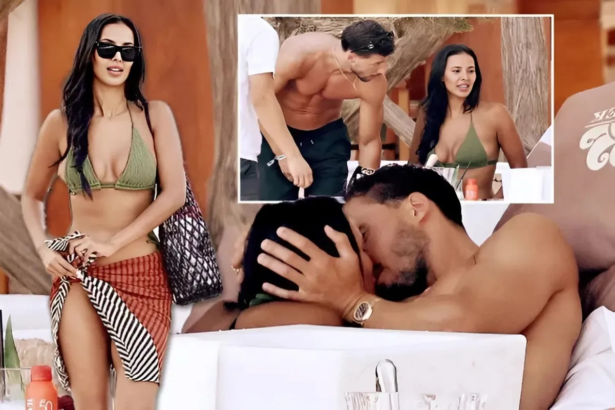 Maya Jama can’t keep her hands off footballer boyfriend Ruben Dias as they kiss at Ibiza beach club liennhi