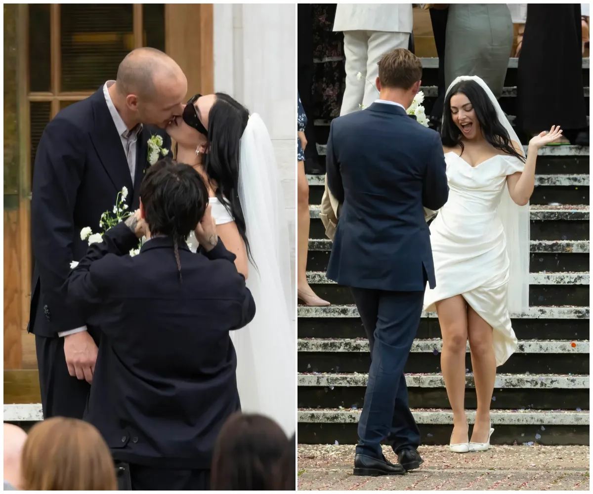 Charli XCX stuns in white mini dress as she marries The 1975 drummer George Daniel in an intimate London ceremony ahead of their lavish Sicily wedding, sealing their love with a kiss on the Hackney Town Hall steps - suong