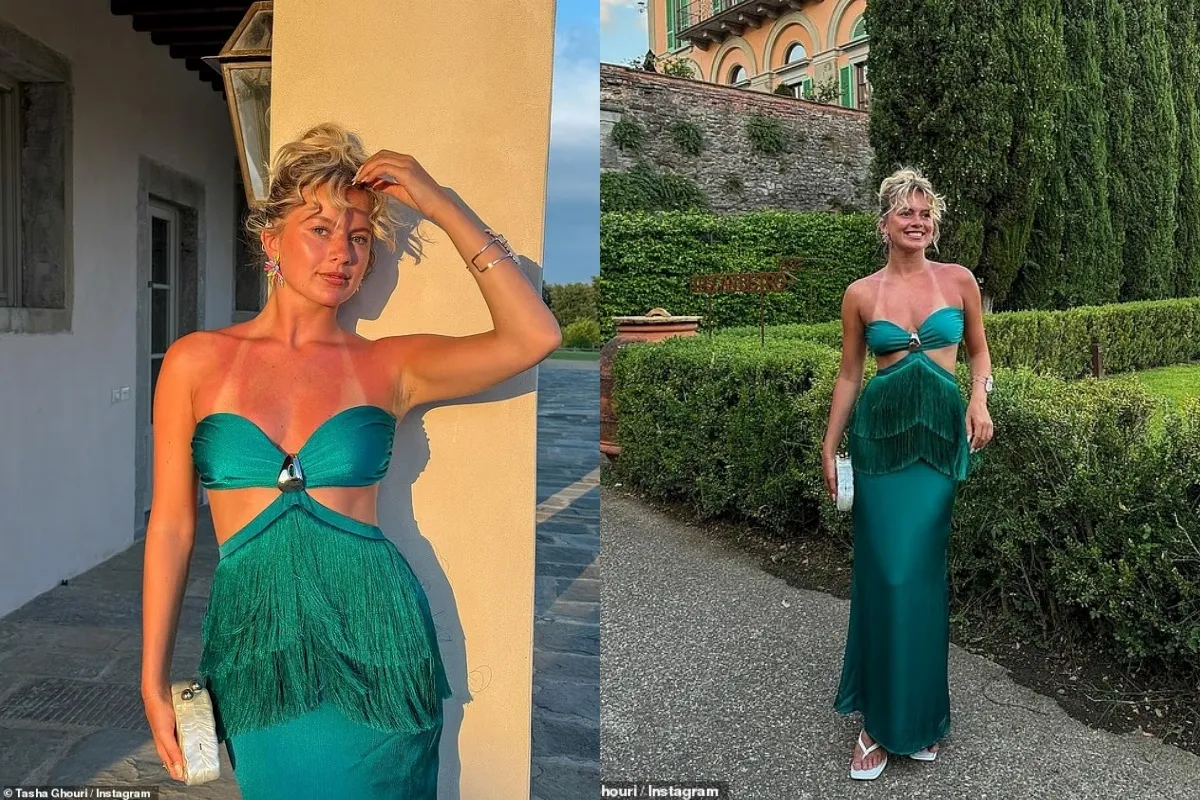 Tasha Ghouri sparks concern as she displays her very sunburnt chest while posing in a chic green maxi dress during lavish Italian getaway liennhi