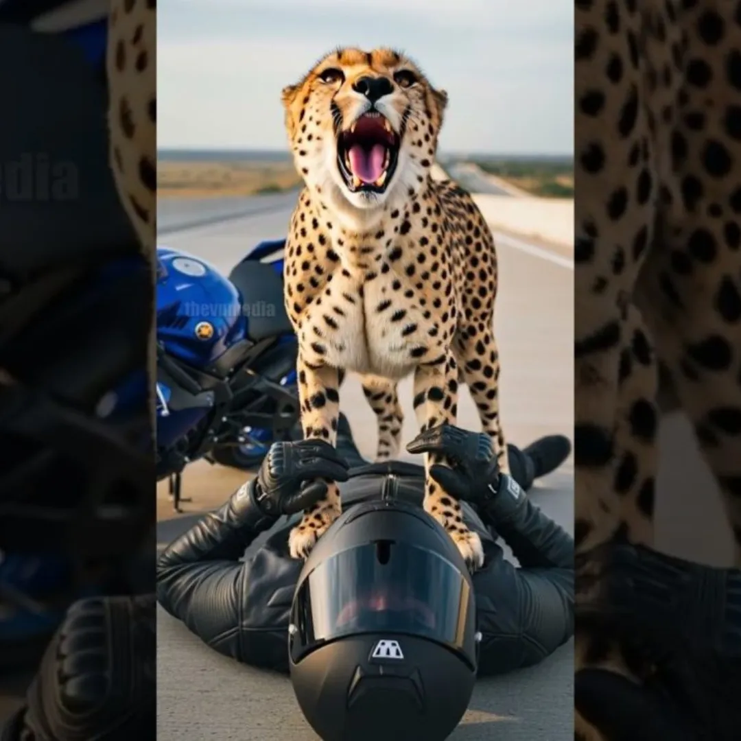 Cheetah Leaps Into Action, Saves Biker Seconds Before Sinkhole Swallows Road!