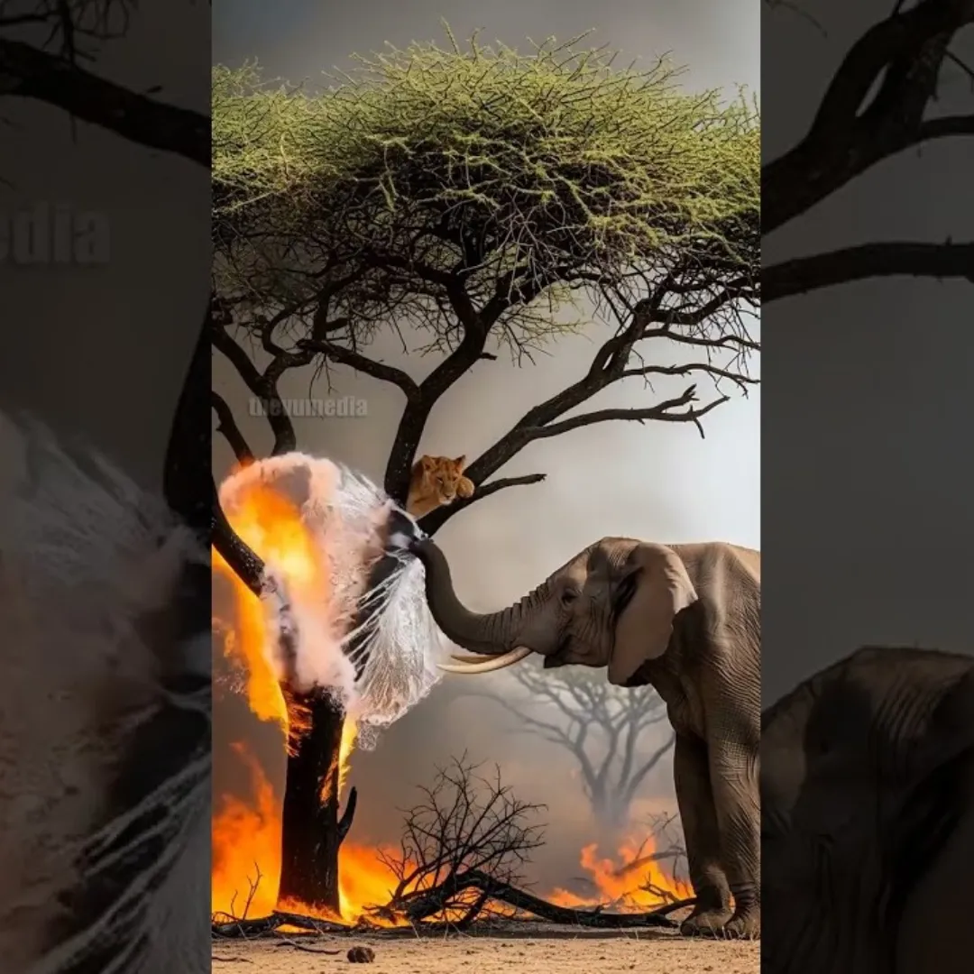 Elephant Rushes Into Flames to Save Helpless Lion Cub from Bushfire!