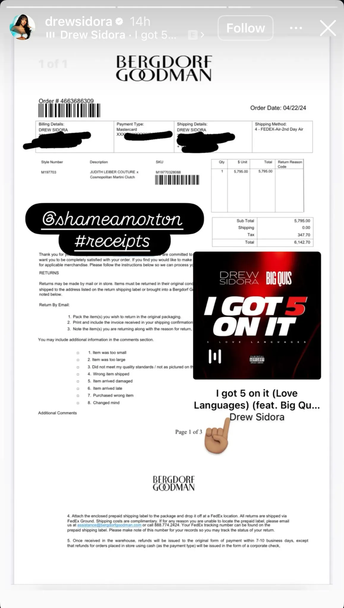 PHOTO: Drew Sidora Posts $6K Receipt to Shut Down Shamea’s Fake Handbag Allegations on RHOA and Shades Her With a Song T
