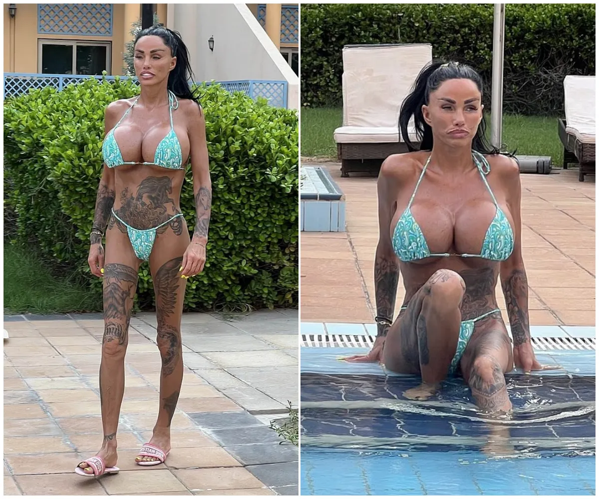 ‘BBL on your lunch hour…’ — Katie Price, 47, flaunts shockingly thin frame in tiny green thong bikini on Dubai getaway before racing back to the UK for yet another filler session amid fresh fears over her ever-changing body - suong