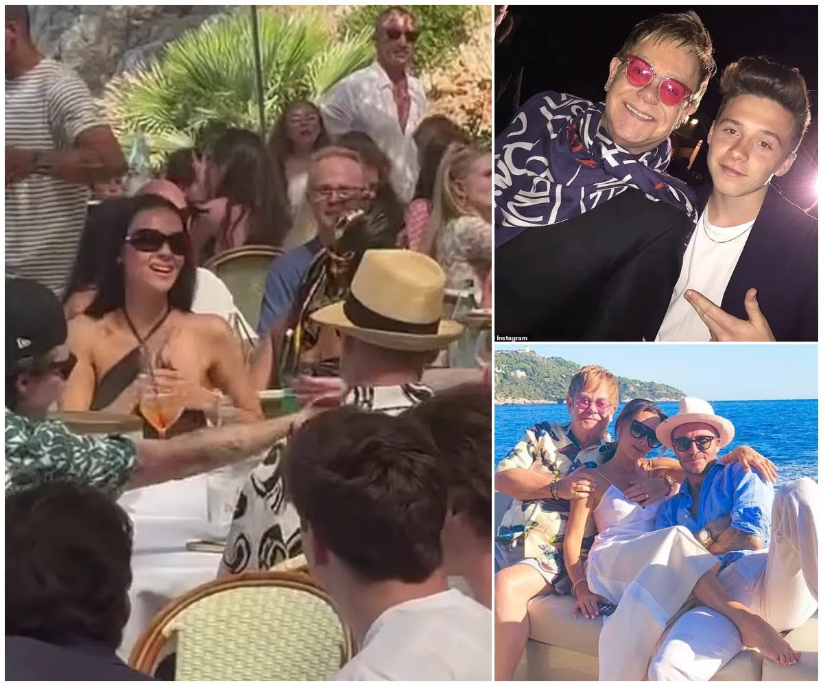 A Beckham peace deal? Elton John acts as mediator in Brooklyn's family feud as he shakes hands with his godson after 'saying his piece' on row while treating him and his wife Nicola Peltz to a swanky lunch in St Tropez - suong