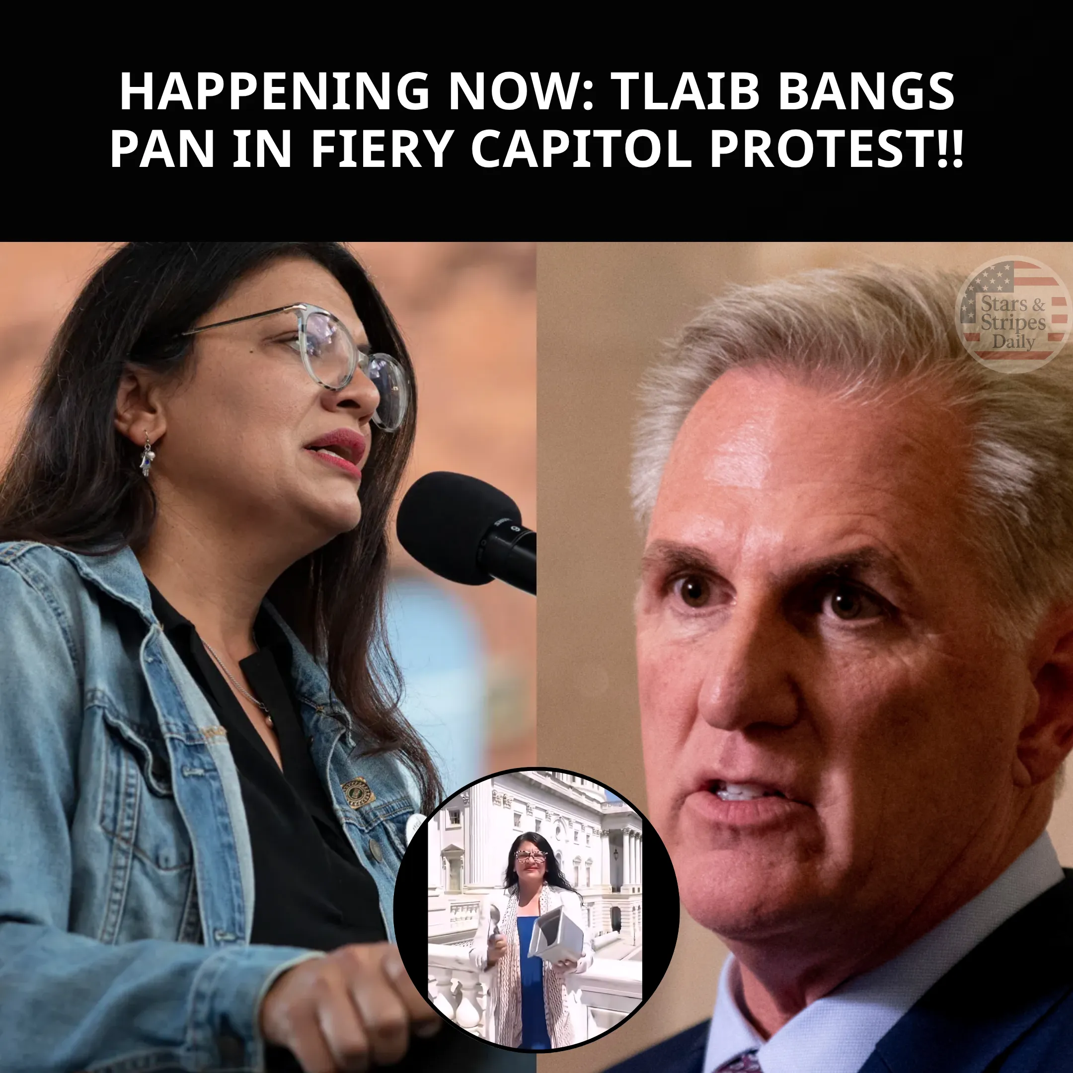 Rashida Tlaib Sparks Controversy by Banging Pan in Pro-Palestinian Protest Outside Capitol Hill