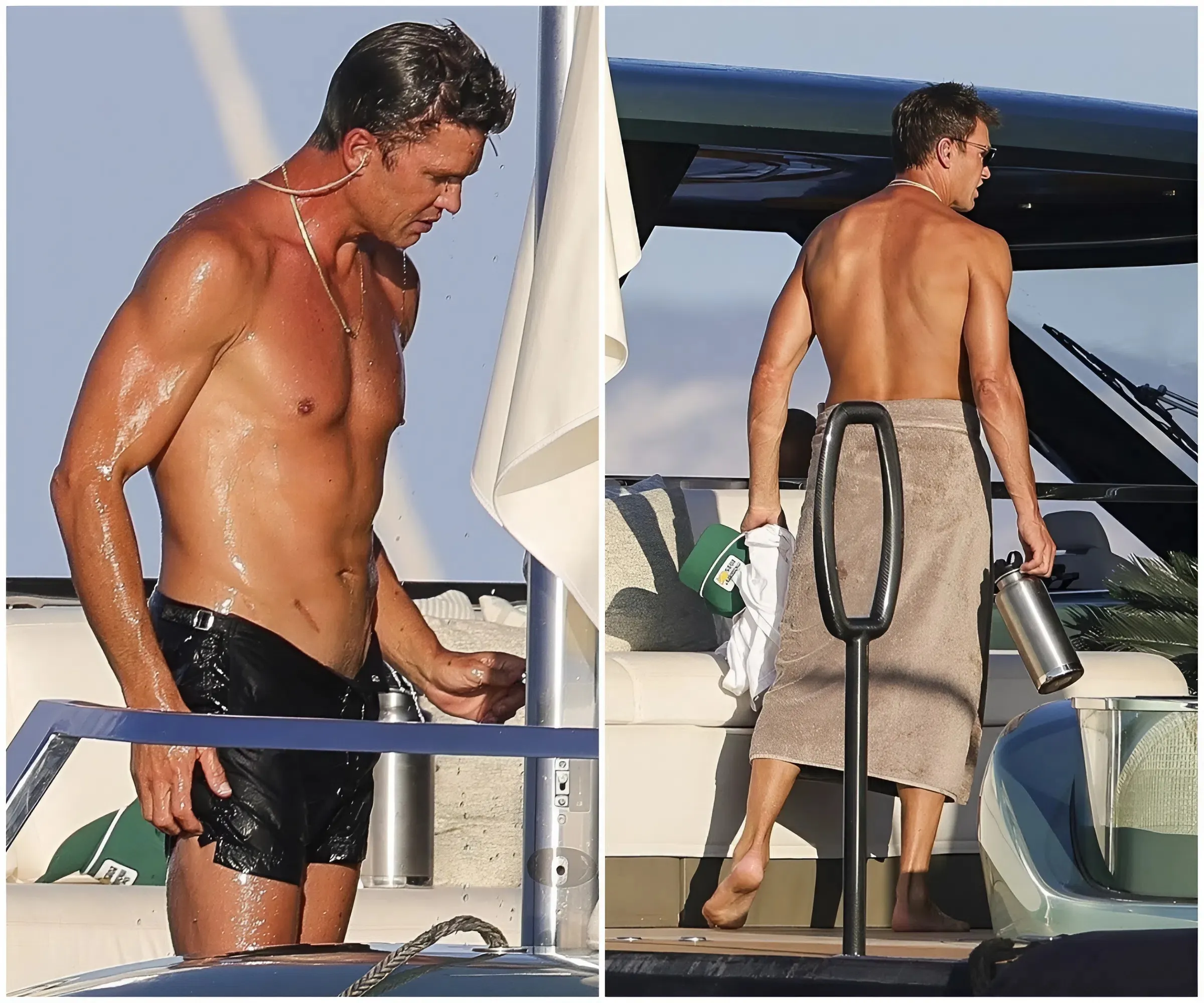 Shirtless Tom Brady shows off ripped physique on yacht in Ibiza as NFL legend, 47, enjoys offseason vacation