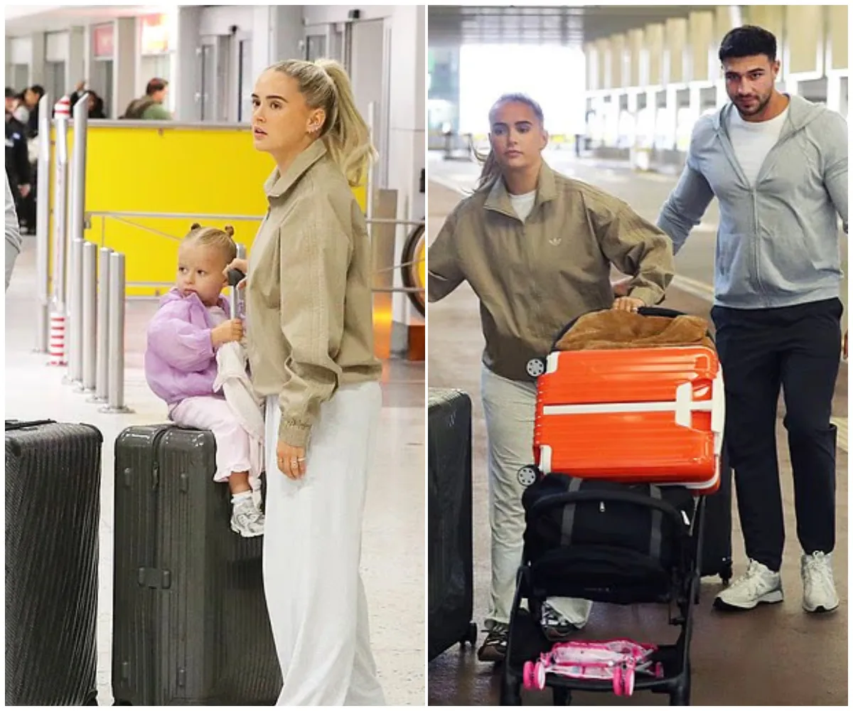 Molly-Mae Hague looks visibly miserable as she heads off on yet another luxury holiday with Tommy Fury and baby Bambi after backlash over her tearful claim that her summer has been “no fun” despite six trips abroad - suong