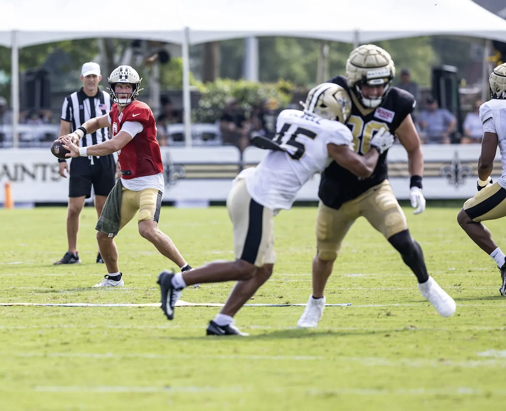 Tyler Shough somehow catches stray bullet during Hall of Fame game when the Saints weren't even playing