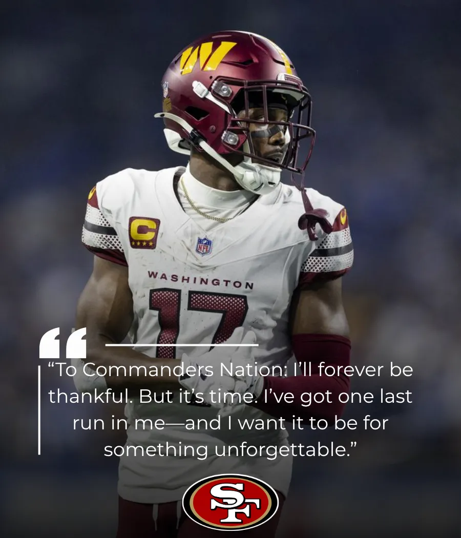 “I Don’t Want a Check — I Want a Championship”: Terry McLaurin Stuns NFL by Offering to Join 49ers Without a Salary