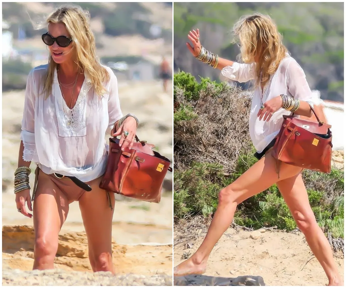 Leggy Kate Moss, 51, turns heads as she casually uses £35,000 Birkin as a beach bag — while soaking up the sun in Ibiza with bikini‑clad daughter Lila, 22, and actress pal Jaime Winstone during lavish yacht‑hopping getaway - suong