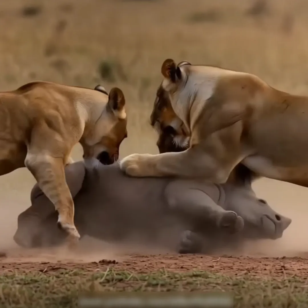 Baby Rhino Surrounded by Lions, But Miraculous Rescue Comes from Its Fierce Mother