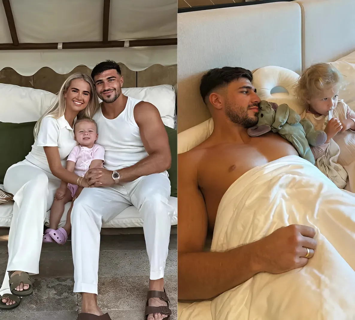 Tommy Fury cosies up to Molly-Mae and Bambi on family holiday after she revealed reason they don’t film together