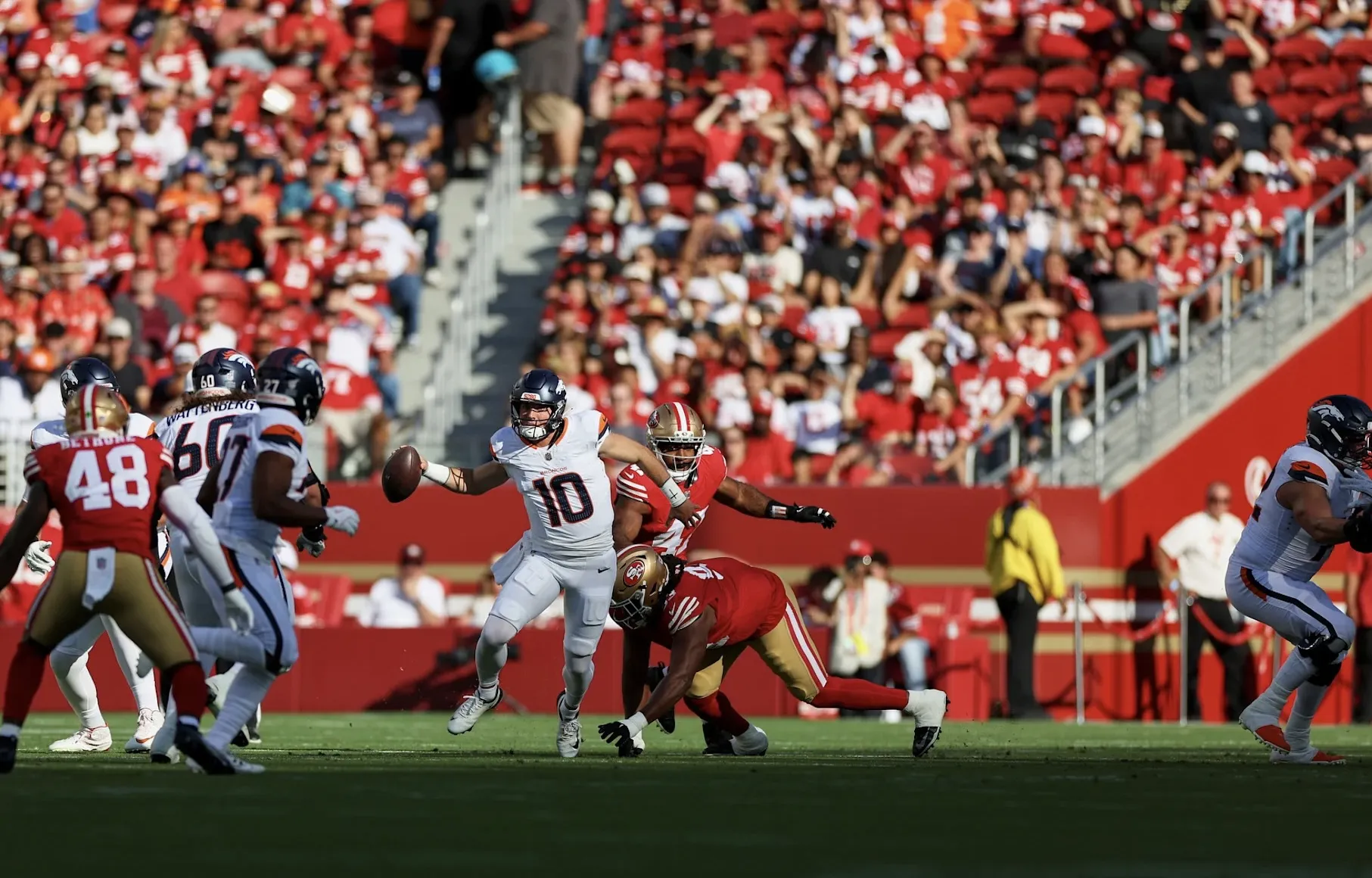The Broncos’ starting offense was out of sorts, even though they had their starters facing the 49ers’ backups — Payton was clearly disappointed