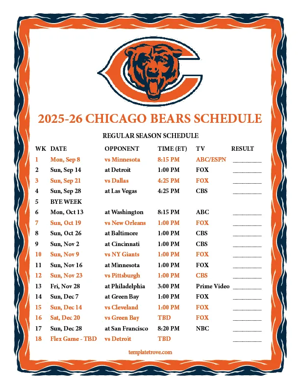 Chicago Bears Unveil 2025-26 Schedule: A Season Full of Challenges and Excitement