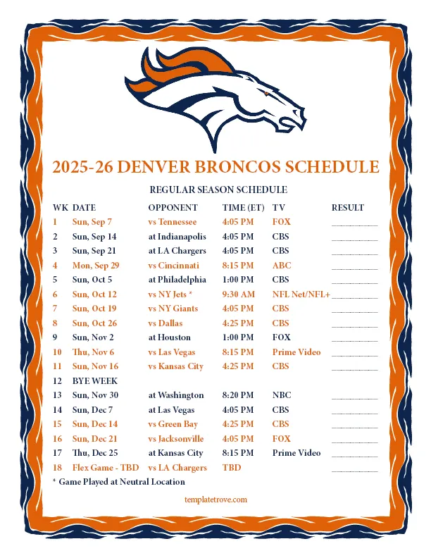 Denver Broncos Unveil 2025-26 Schedule: A Challenging Road to Glory