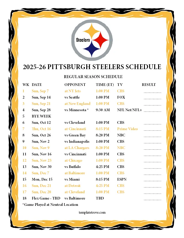 Pittsburgh Steelers unveil 2025-26 schedule: A journey full of challenges