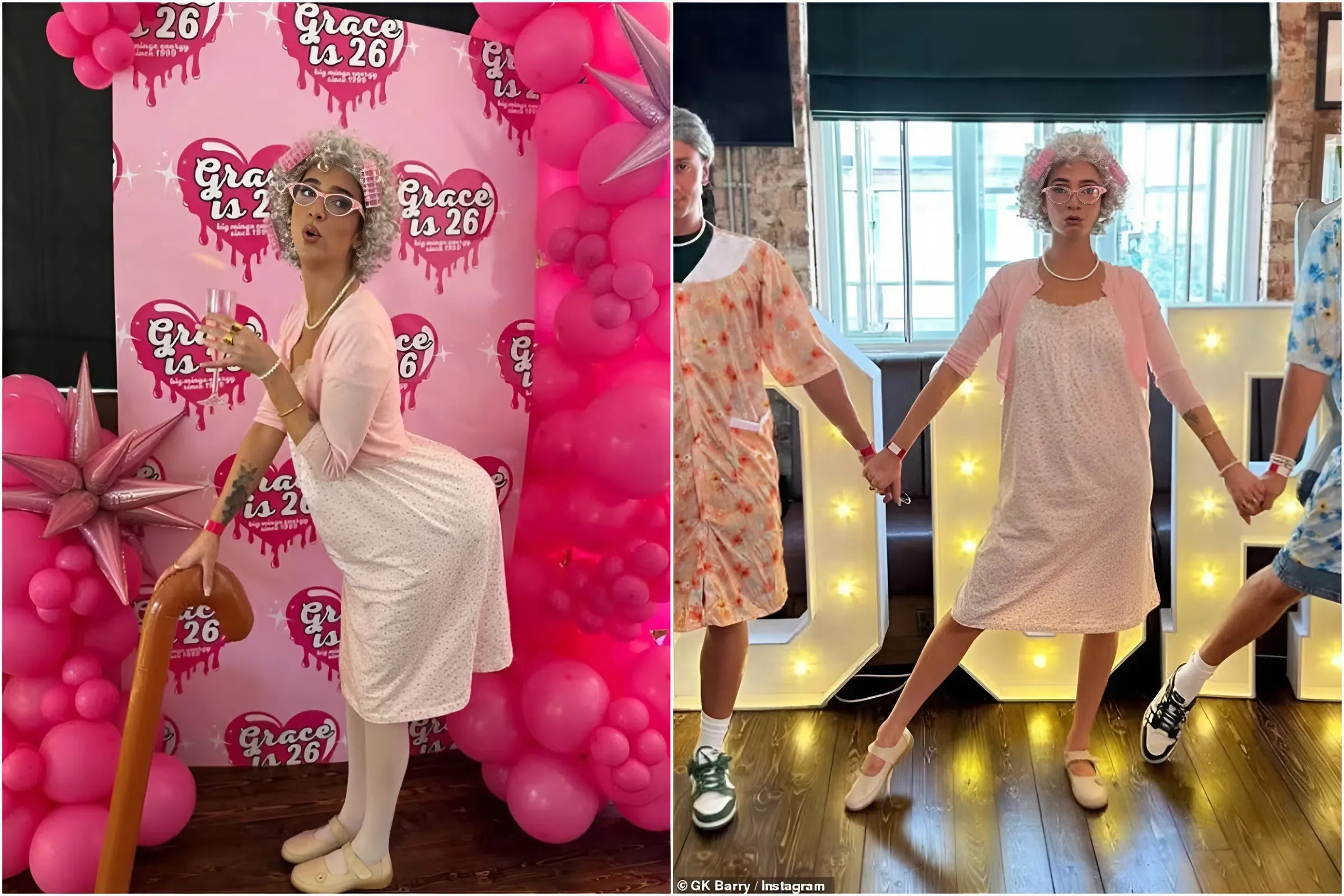 Loose Women Star GK Barry Transforms into a Granny with Grey Wig and Makeshift BBL for Birthday Bash in London trucc