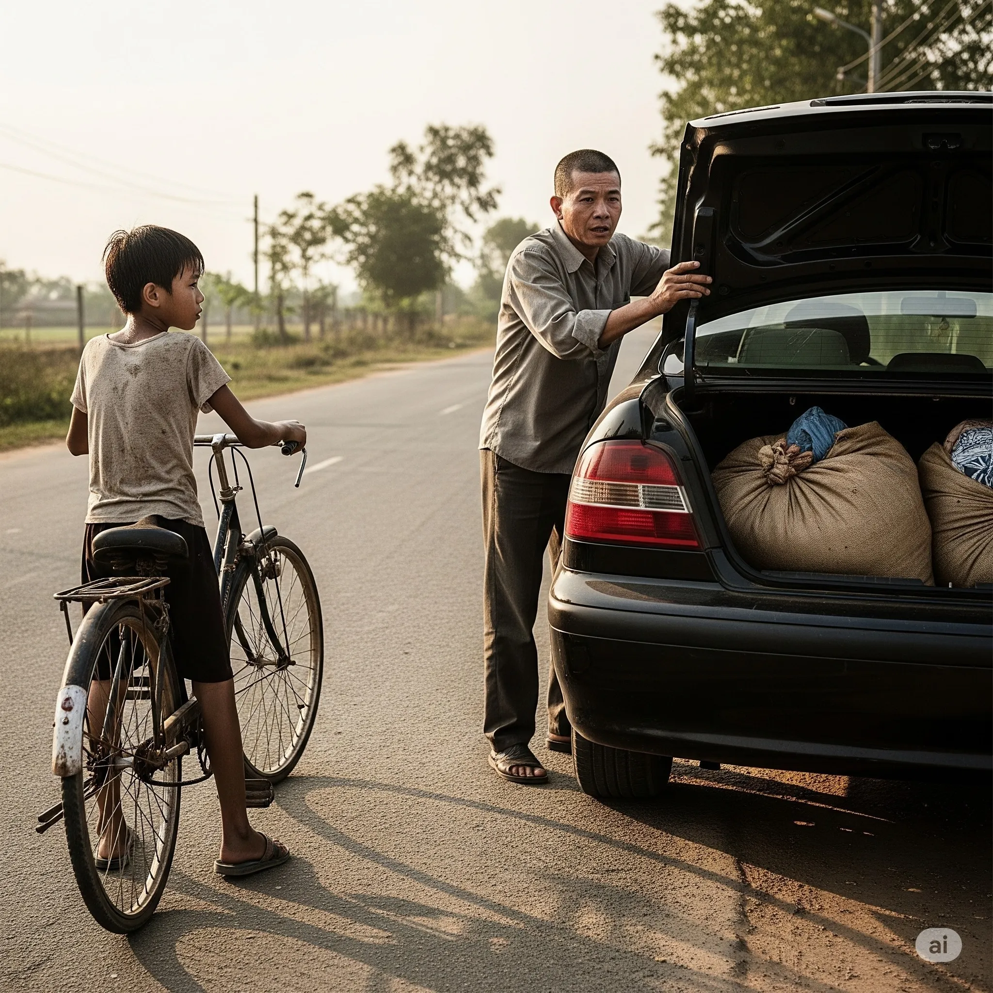 Thằng Bé Đạp Xe 40km Chạy Theo Một Chiếc Ô Tô nào ngờ 3 Giờ Sau, Tài Xế Mở Cốp Xe Mà Chân Tay Rụng Rời 