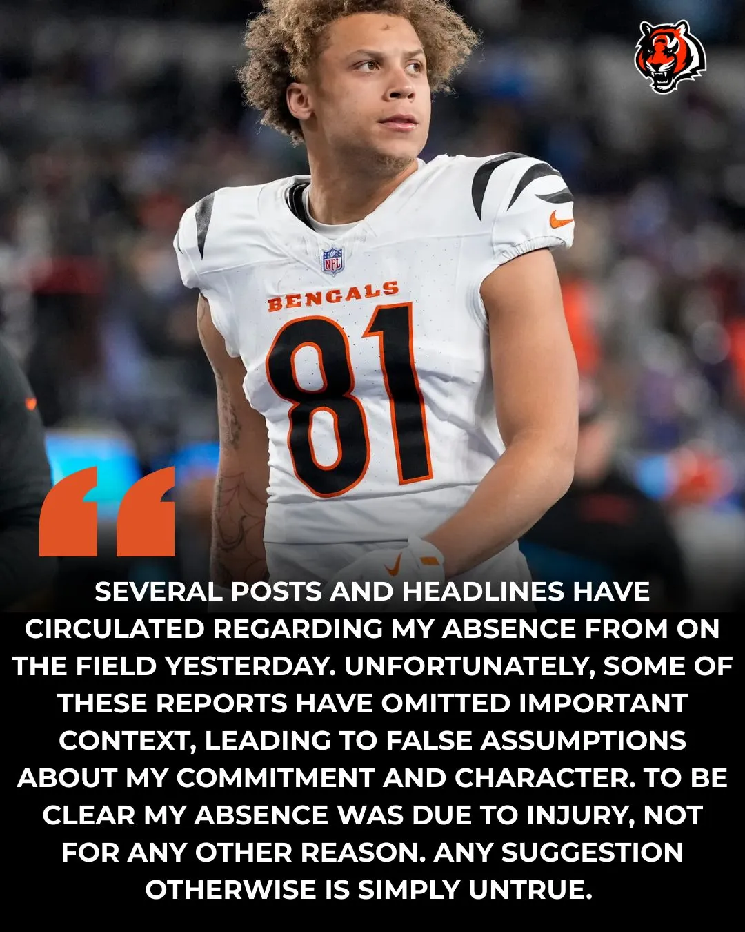 Bengals WR clarifies sudden absence from practice in pointed statement about injury