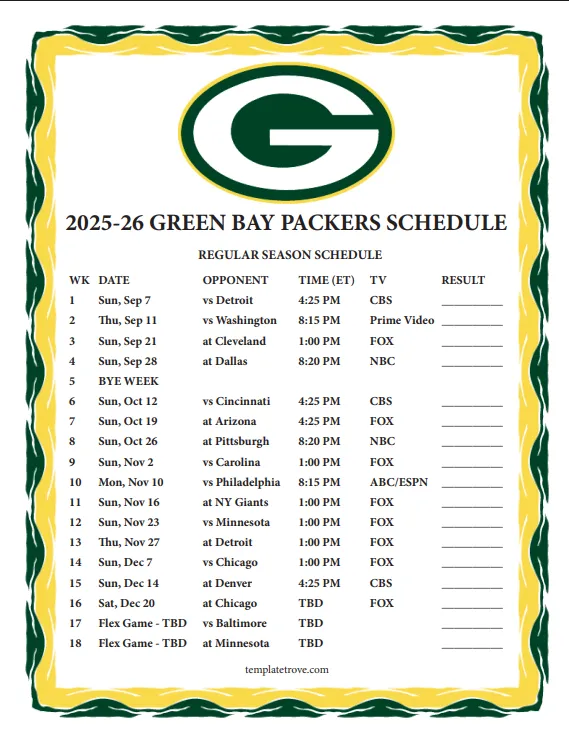 Packers 2025-26 Schedule: The Road to Glory Starts Here!