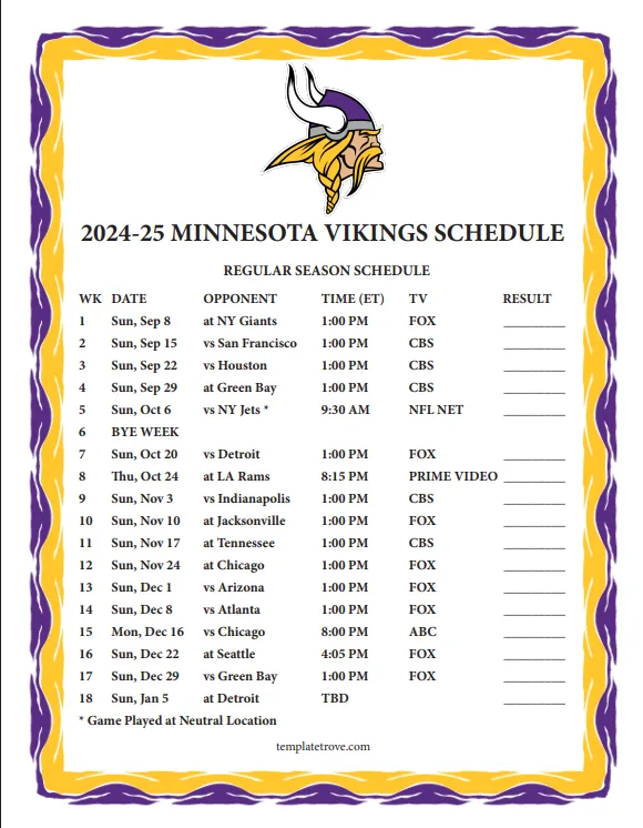 Purple Reign Awaits: Minnesota Vikings’ 2025-26 NFL Schedule Packed with Primetime Showdowns and Fierce Rivalries