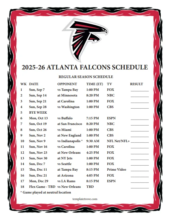 Falcons Face Tough 2025-26 NFL Road Ahead: Season Schedule Released