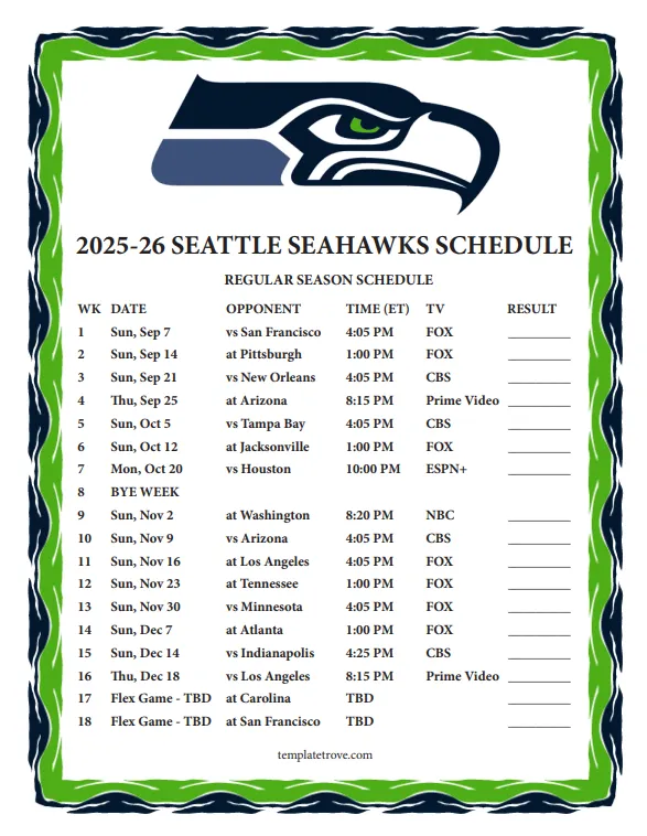 Seahawks Set for Thrilling 2025–26 NFL Season: Key Matchups and Prime-Time Showdowns Revealed
